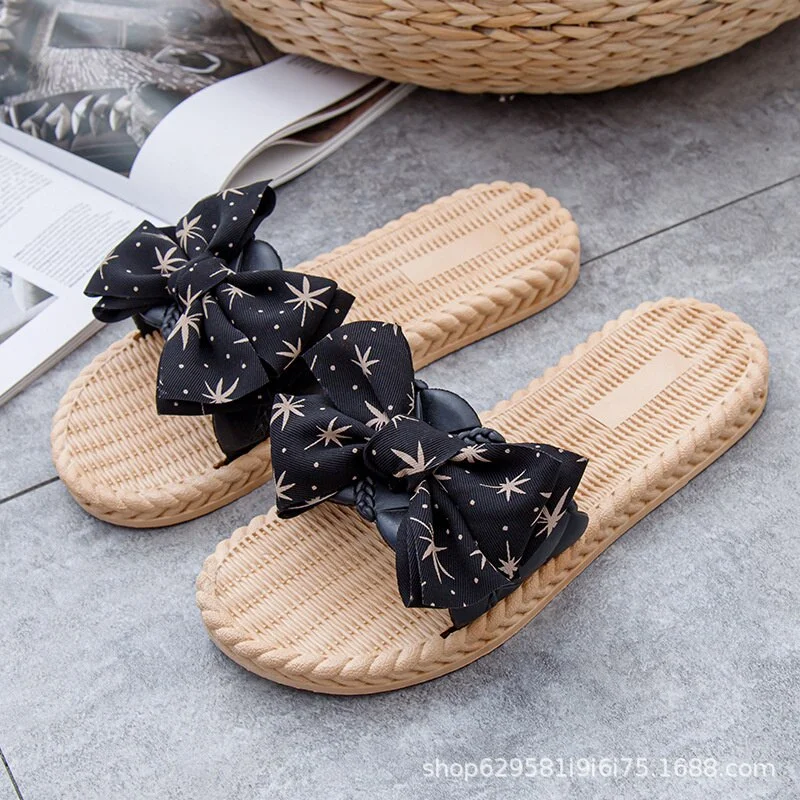 PP Grass Imitation Woven Flip-Flops Women Slippers Summer Fashion Wedge Heel Women Slippers Beach Ladies Sandals Slippers 2023