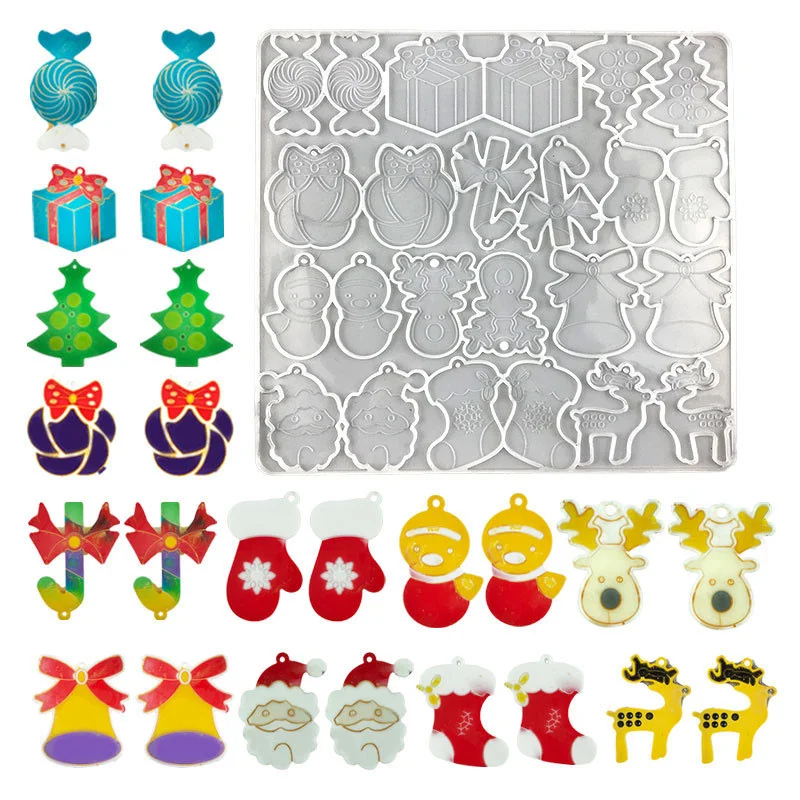 24-Cavity Christmas Earrings Resin Mold with 12 Different Styles