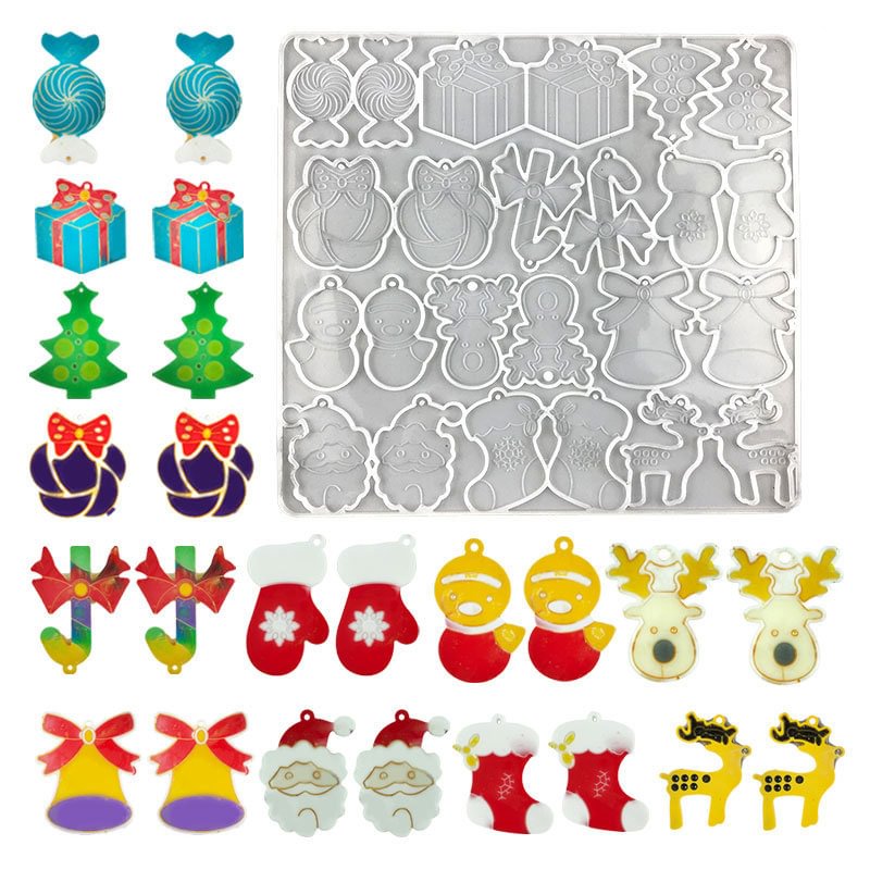 24-Cavity Christmas Earrings Resin Mold with 12 Different Styles
