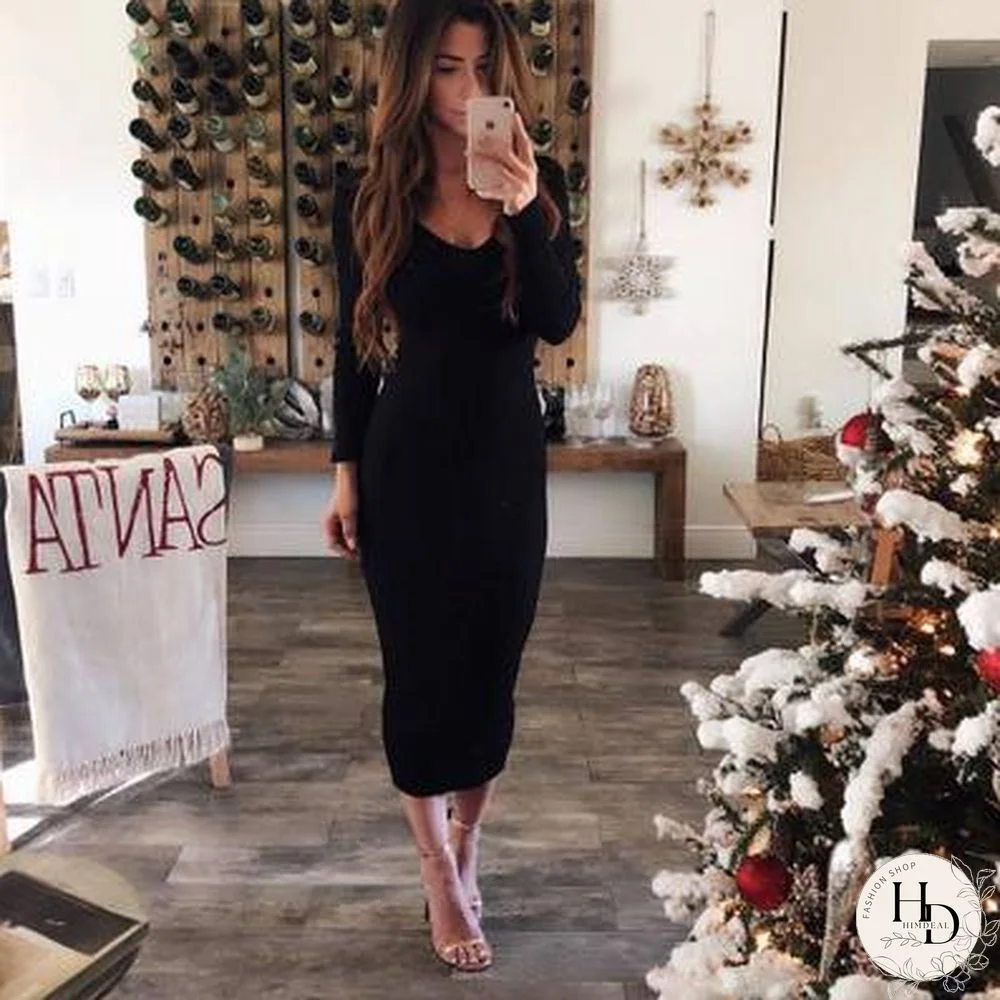 Knitted Sweater Dress Women Long Sleeve Sexy Midi Bodycon Dress Black White Red Long Stretchy Knitted Winter Dress