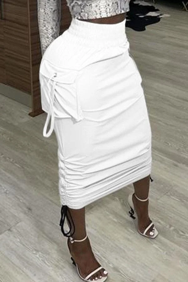 Fashion Solid Color Pocket Design Skirt