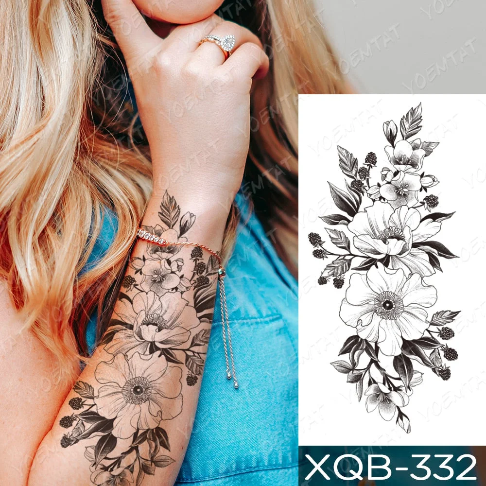 Waterproof Temporary Tattoo Sticker Orchid Flower Tattoos Peony Lotus Lines Painted Rose Body Art Arm Fake Sleeve Tatoo Women