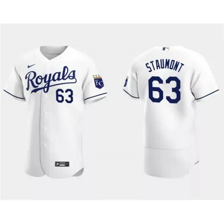 Men's Kansas City Royals #63 Josh Staumont White Flex Base Stitched MLB Jersey