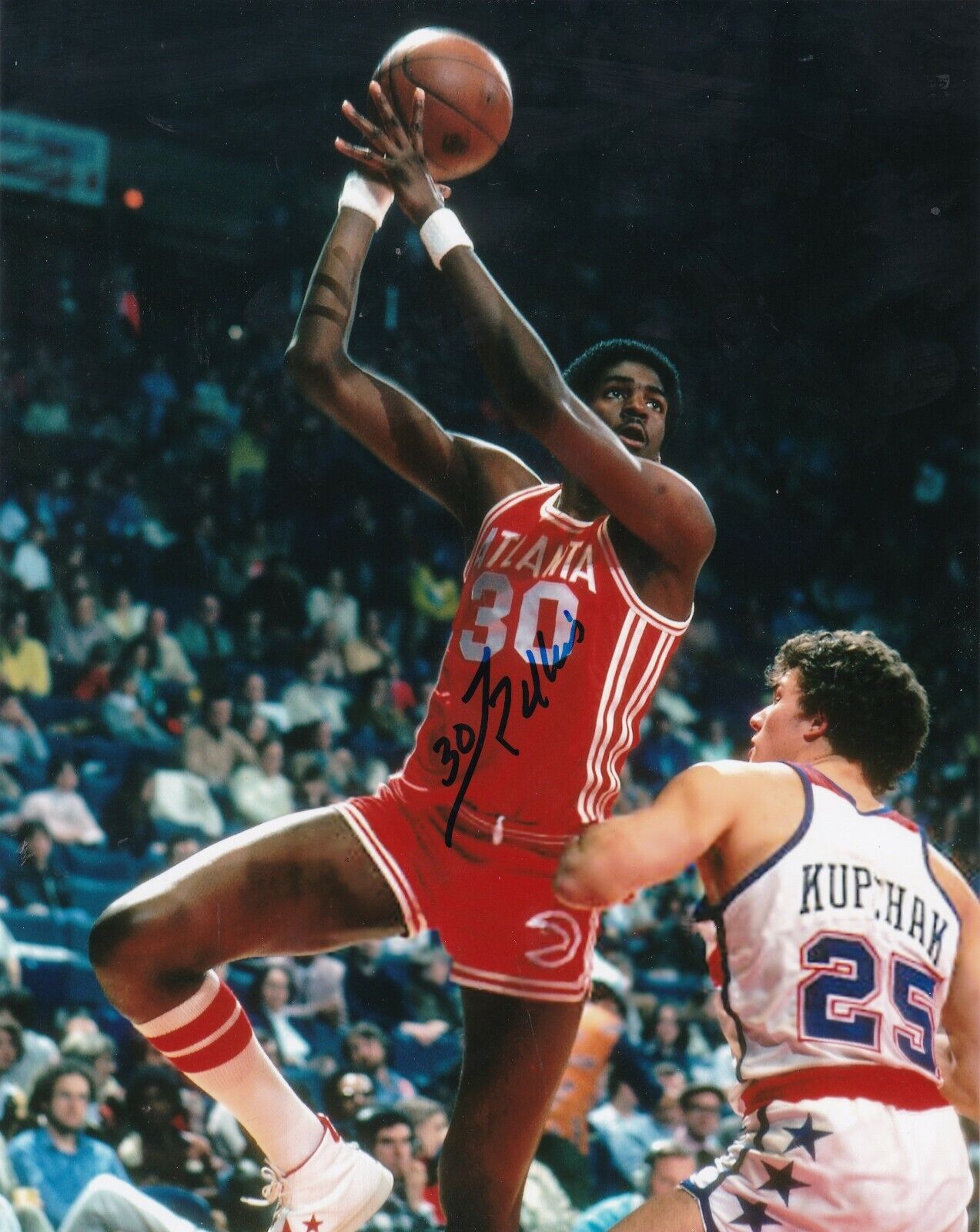 TREE ROLLINS ATLANTA HAWKS ACTION SIGNED 8X10