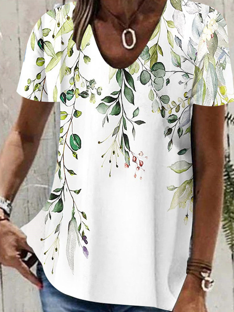 Women Long Sleeve V-neck Graphic Floral Printed Top