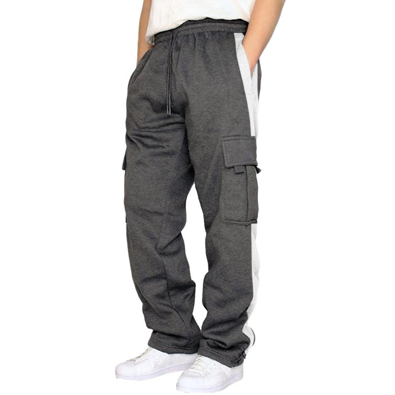 Men's Colorblock Straight Multi-pocket Elastic Waist Casual Sports Pants