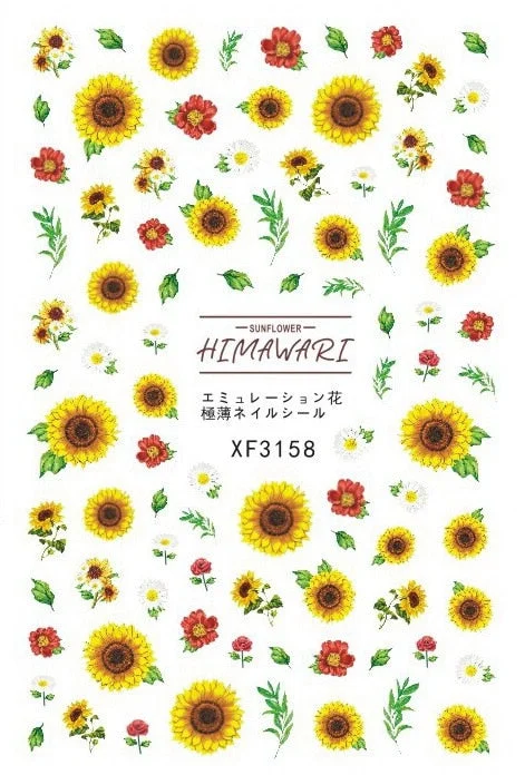Popular Daisy Nail Sticker for Design Decoration Sunflower Nail Art Decals Adhesive Himawari Sticker for Nail Manicure Design