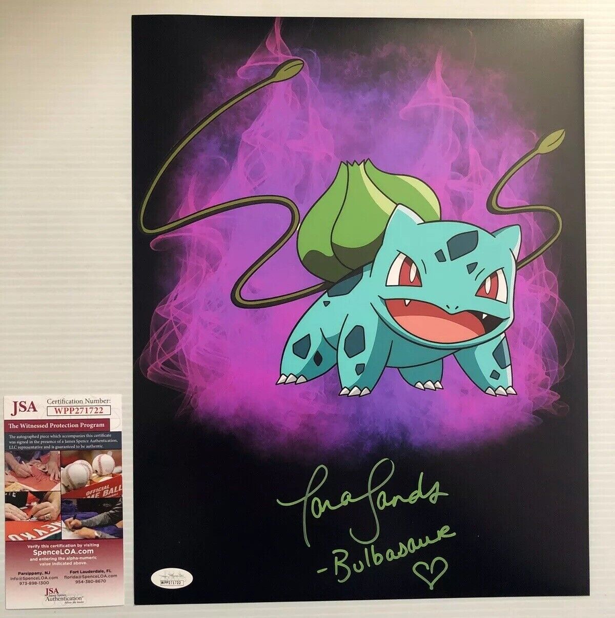 Tara Sands Signed Autographed Bulbasaur 11x14 Photo Poster painting Pokemon JSA COA