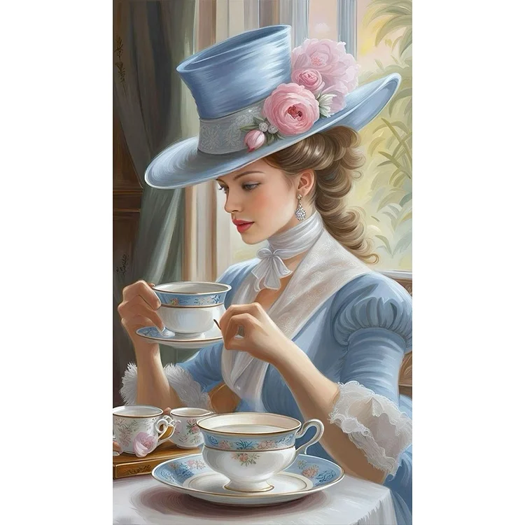 Lady Having Afternoon Tea - Painting By Numbers - 40*40CM gbfke