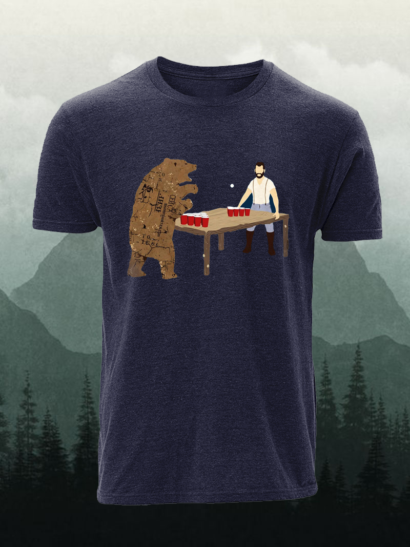 Table Tennis Bear Print Round Neck Short Sleeve T-Shirt in  mildstyles