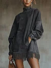 Robe oversize effet daim avec franges