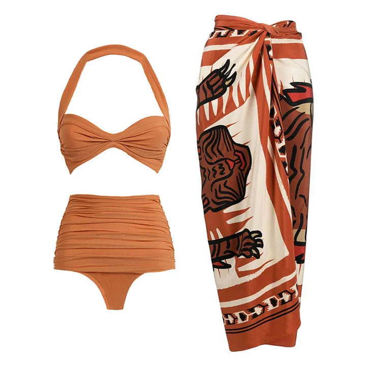 Halter Bikini Swimsuit and Sarong Flaxmaker