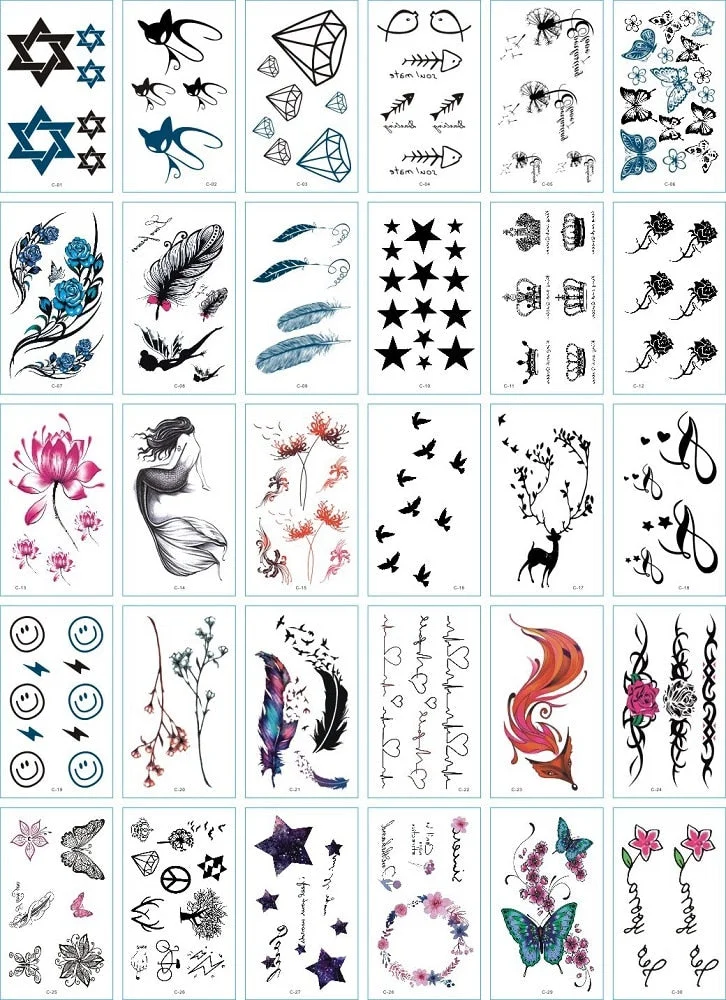 30Pcs/Set No Repeat Temporary Tattoo Stickers Waterproof Arm Clavicle Body Art Sticker Disposable butterfly tatouage temporaire