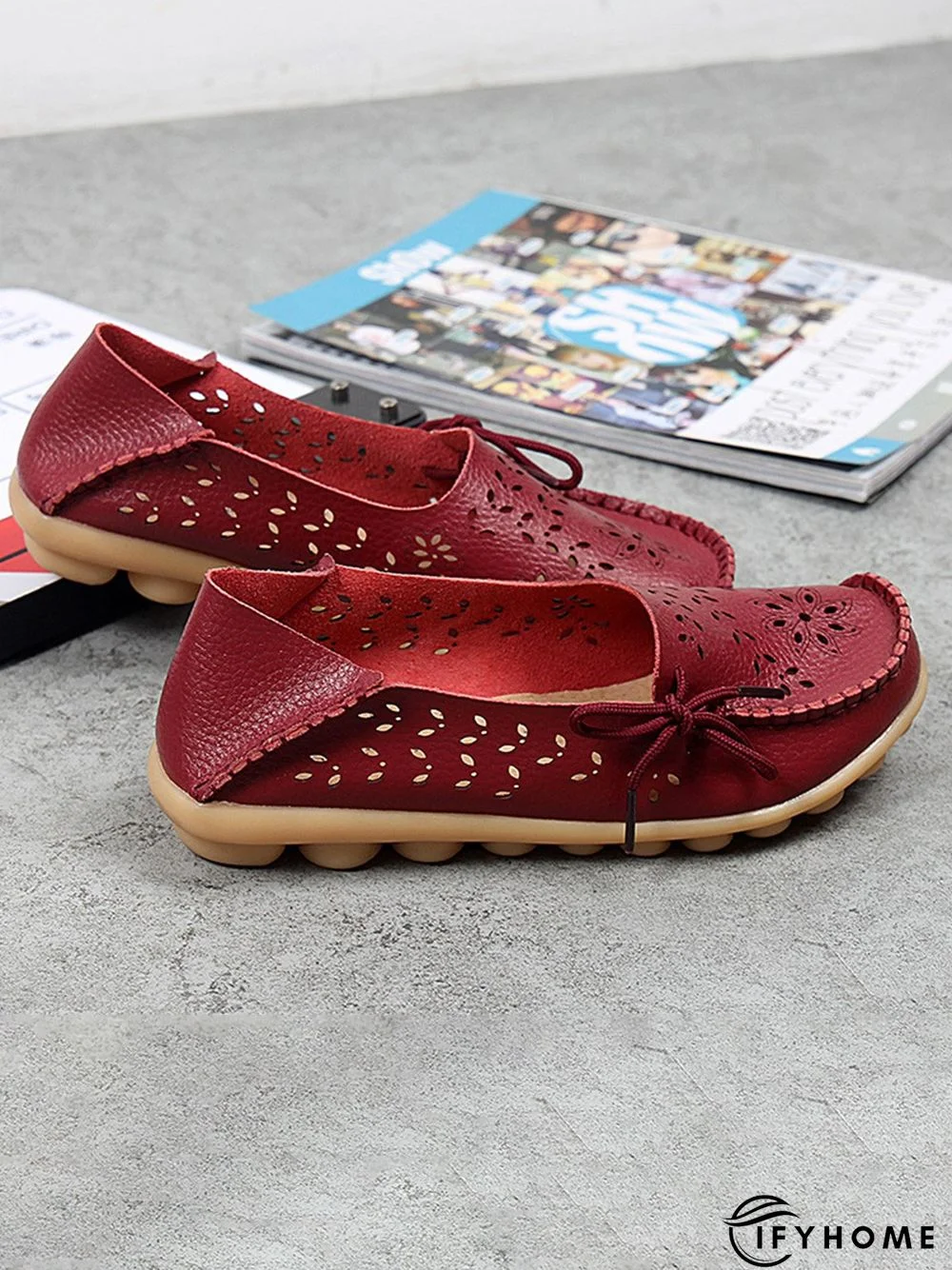Cowhide Hollow Lace-up Portable Shoes | IFYHOME