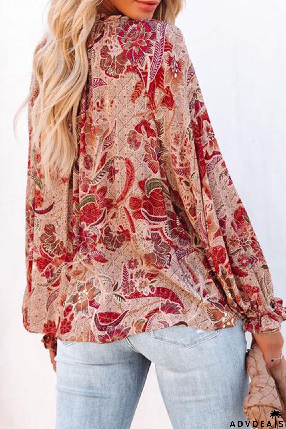 Split V Neck Printed Blouse
