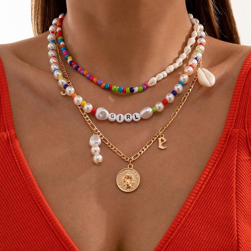 3PCS Multicolor Rice Shell Braided Necklace-VESSFUL