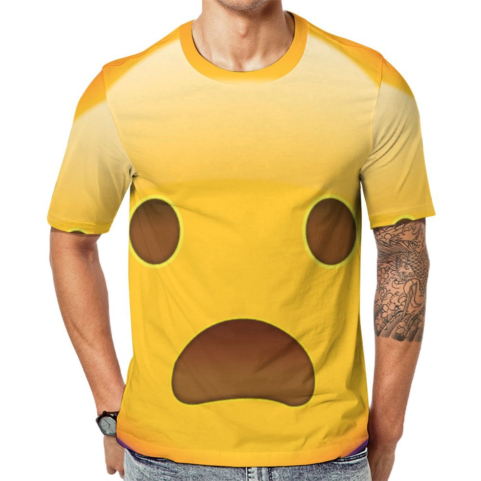 Frowning Face With Open Mouth Emoji Short Sleeve Print Unisex Tshirt Summer Casual Tees for Men and Women Coolcoshirts