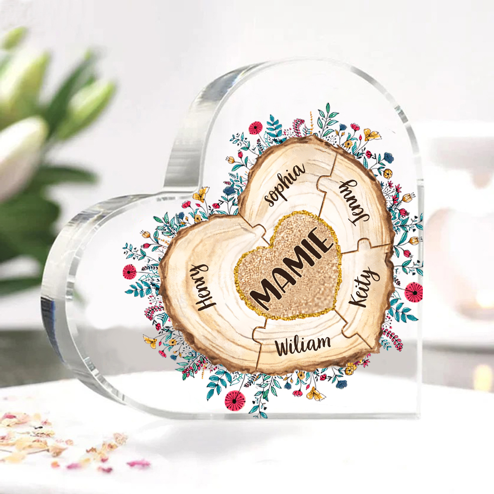 À ma Maman/Mamie - Plaque Acrylique Morceaux de coeur 6 Prénoms Personnalisés