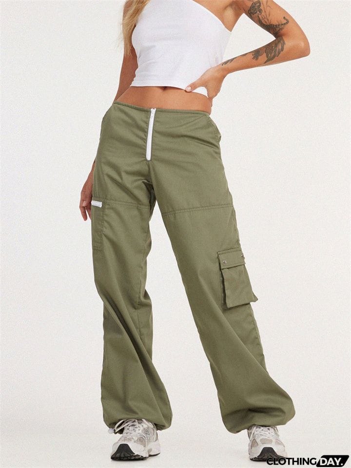 Women’s Multi Pockets High Waist Straight Leg Street Cargo Pants