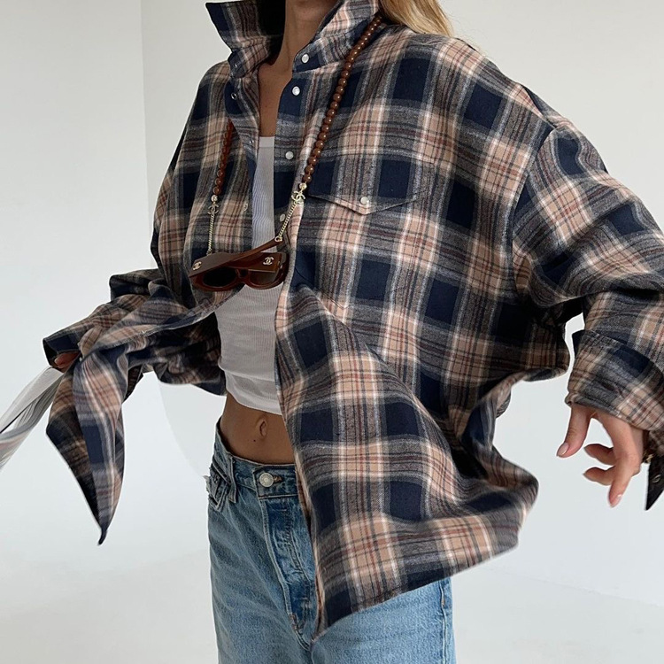Ootddress Lapel Autumn 2025 Shirts Outwear Fashion Ladies Contrast Long Sleeve Patchwork Elegant Women Coat Cardigan Female Shirts