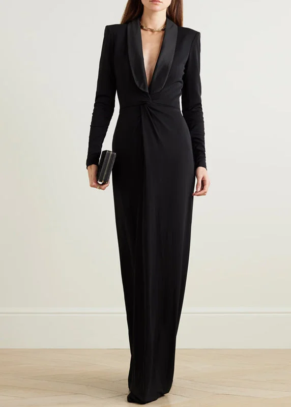 Sexy Black V Neck Slim Maxi Vestidos Spring