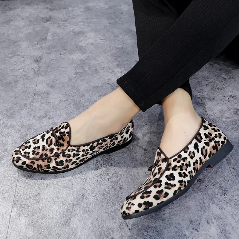 New Handmade Leopard Men Loafers Gentleman Luxury Fashion Stress Shoes Party sequin shoes Men Casual Shoes