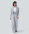 2026🔥 Halara Ribbed SoCinched High Waisted Tummy Control Drawstring Wide Leg Color Block Casual Trousers with Pockets