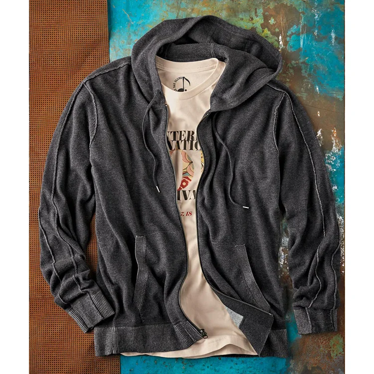 Pre-sale men's solid color long sleeve waffle knitted coat