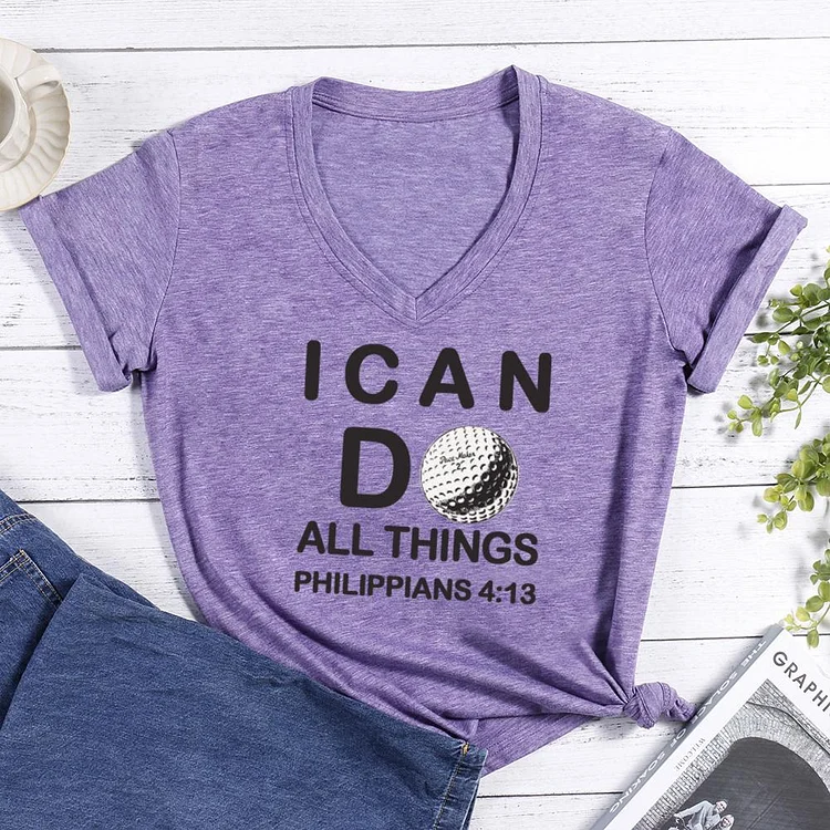 I CAN DO ALL THINGS GOLF V-neck T Shirt-Annaletters