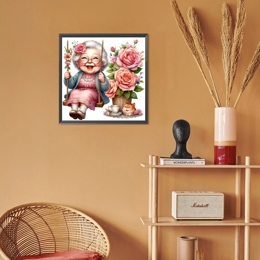 Diamond Painting - Full Round Drill - Swing Old Lady(Canvas|30*30cm)