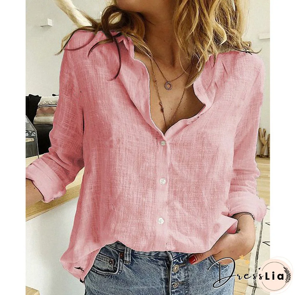 Women Vintage Cotton-Blend Blouse  Shirts