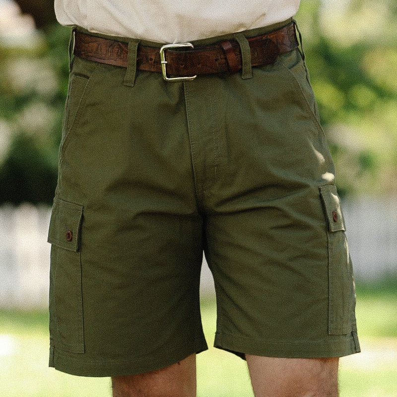 Men's 9oz Army Green Canvas Military Cargo Shorts