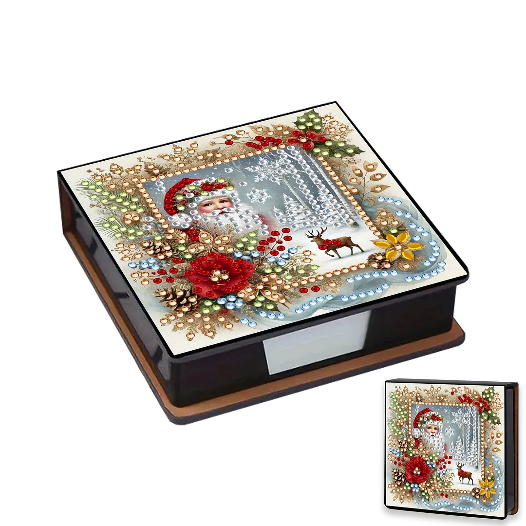 5D DIY PU Santa Claus Diamond Painting Notecard Box Gem Art Note Holder