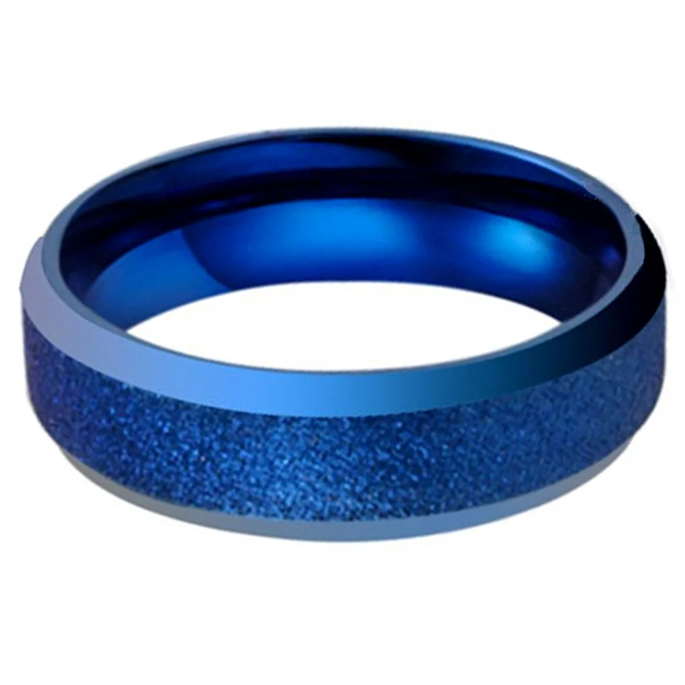 6MM Mens Tungsten Carbide Rings Blue Brushed Center Sand Blasting Polished Bevel Edge