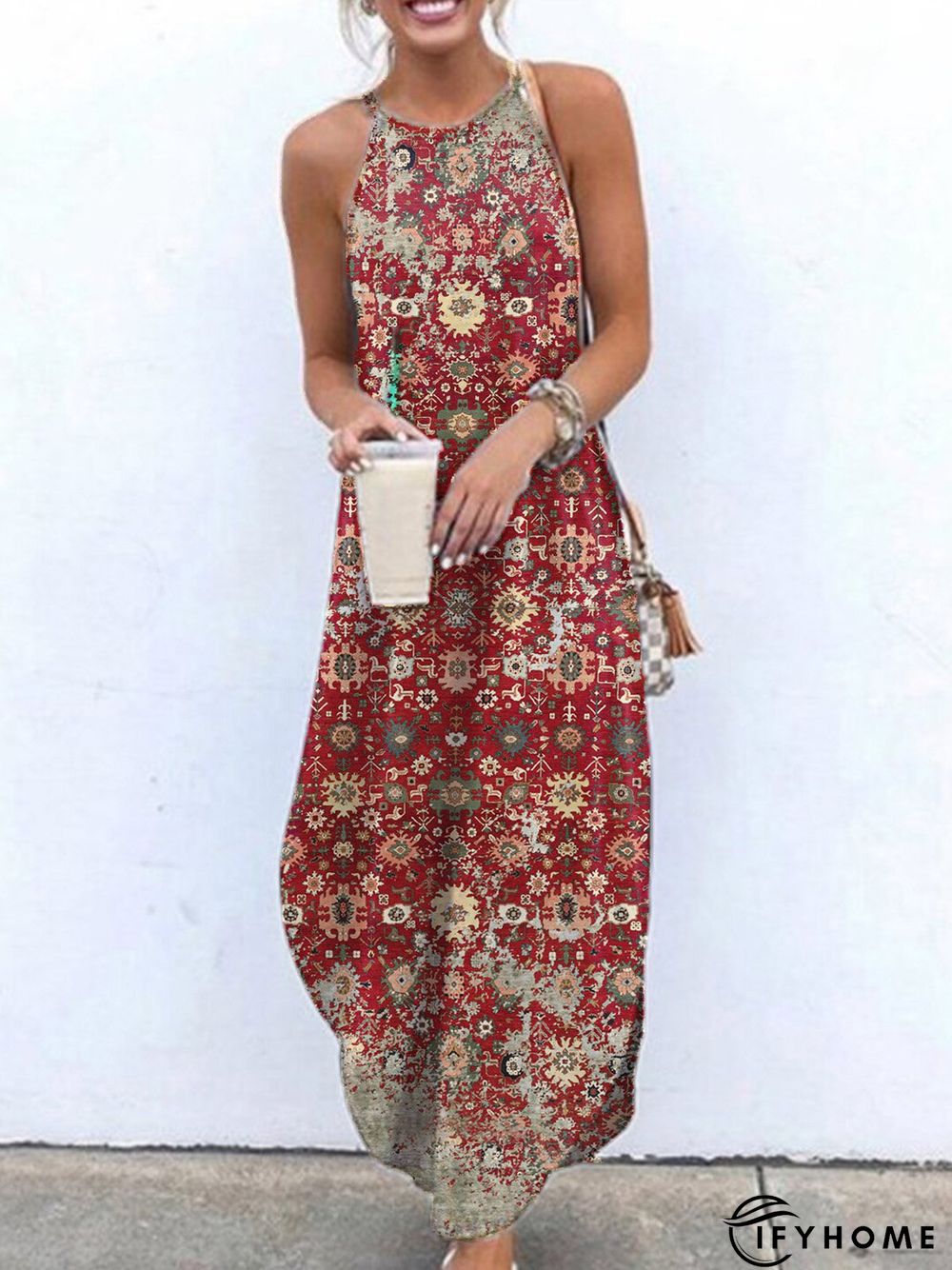 Floral Vintage Floral-Print Sleeveless Knitting Dress | IFYHOME