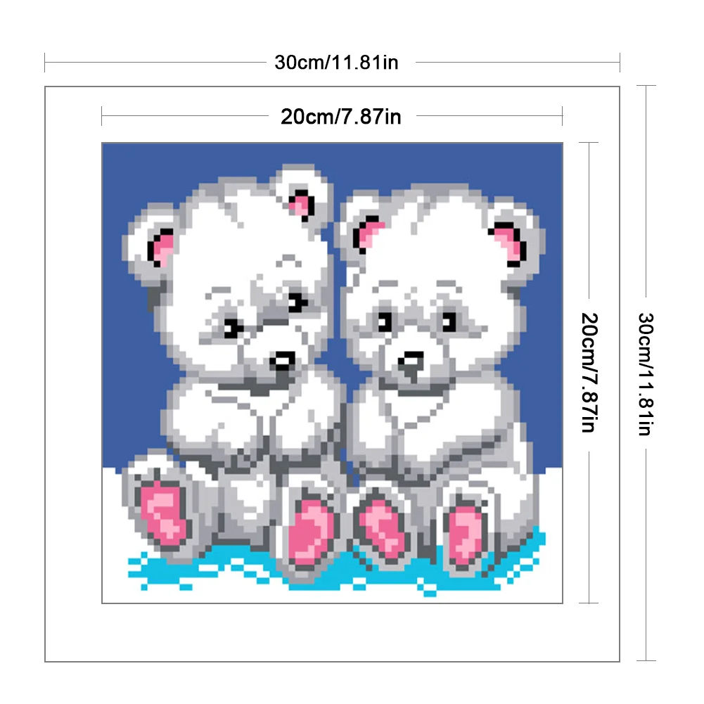 9CT Full Stamped Cross Stitch Bead Embroidery - Bears(Canvas|20*20CM)