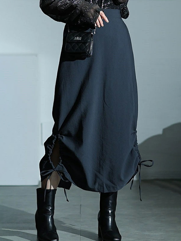 High Waist Drawstring Ruched Skirt