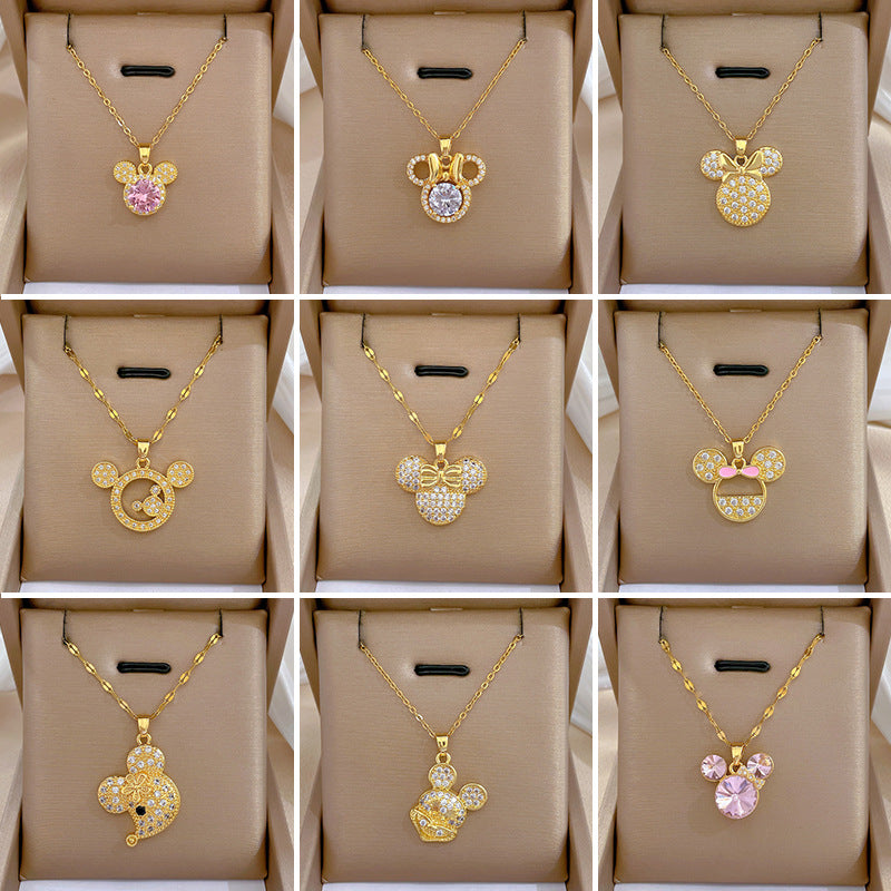 Minimalist Geometric Titanium Steel Diamond Inlay Necklaces