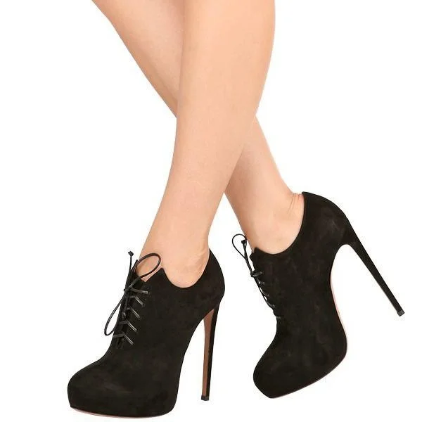 Black Platform Booties Lace Up Stiletto Heel Ankle Boots |FSJ Shoes