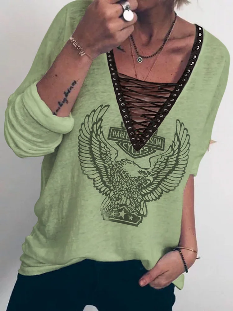 Long Sleeve Houndstooth V Neck Shirts & Tops