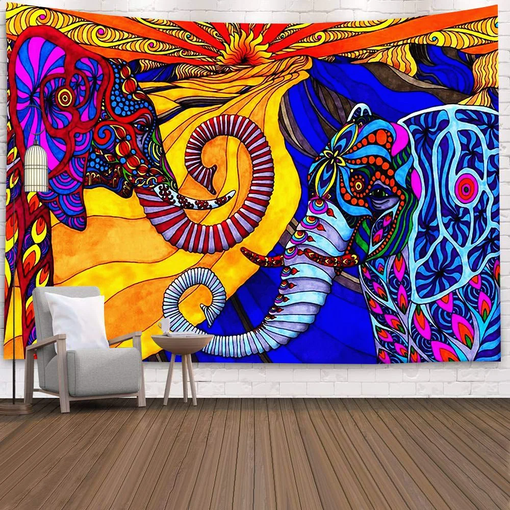 Bohemian Mandala Elephant Tapestry Wall Hanging Sandy Beach Picnic Throw Rug Blanket Camping Tent Travel Sleeping Pad Bedspread