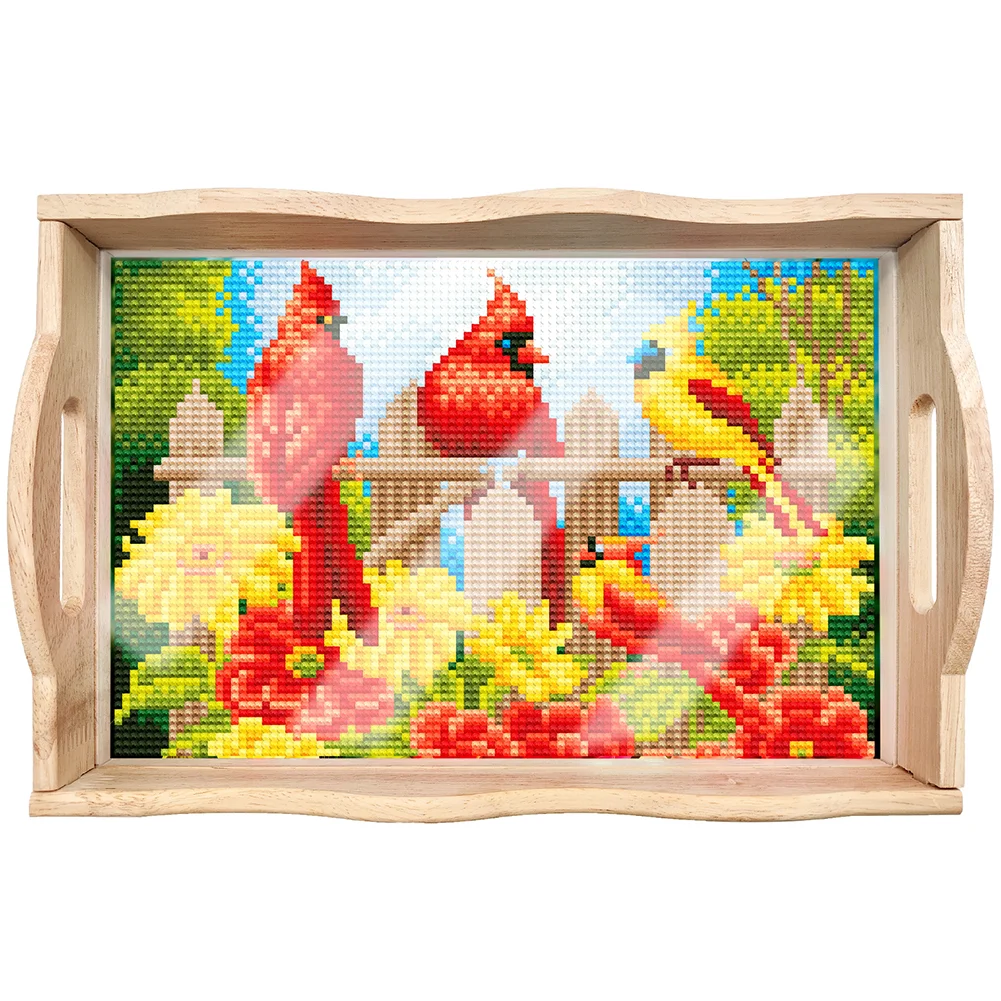 DIY Garden Cardinal Diamond Painting Wooden Nesting Food Trays with Handle Coffee Table Tray