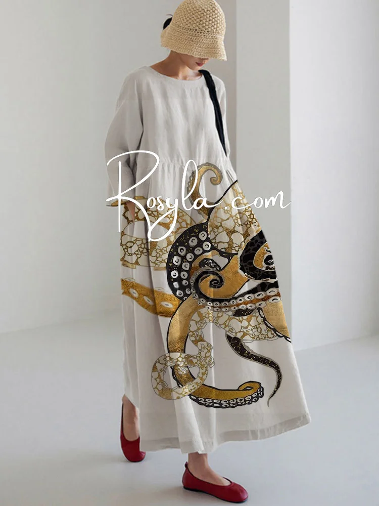 Women's Casual Simply Octopus Print Long Sleeve Midi Dress