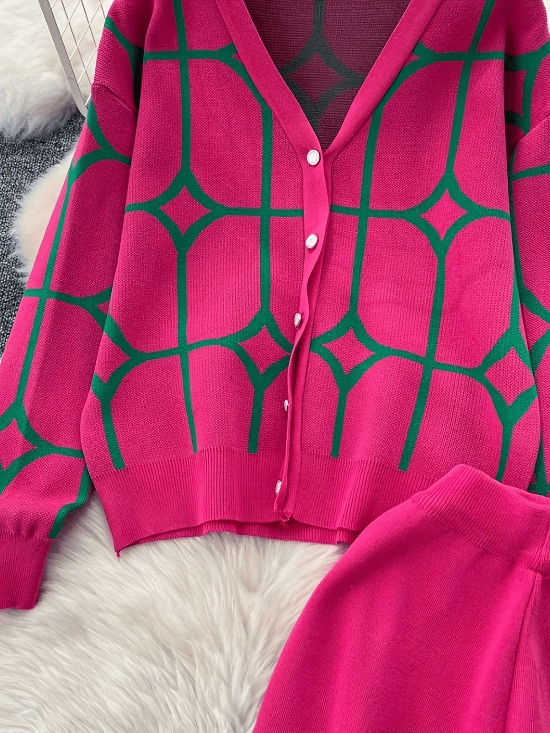 Nigikala Nigikala And Autumn Women's Clothing Collar V Collar Jersey Knit Two Sets Of Fashion Set