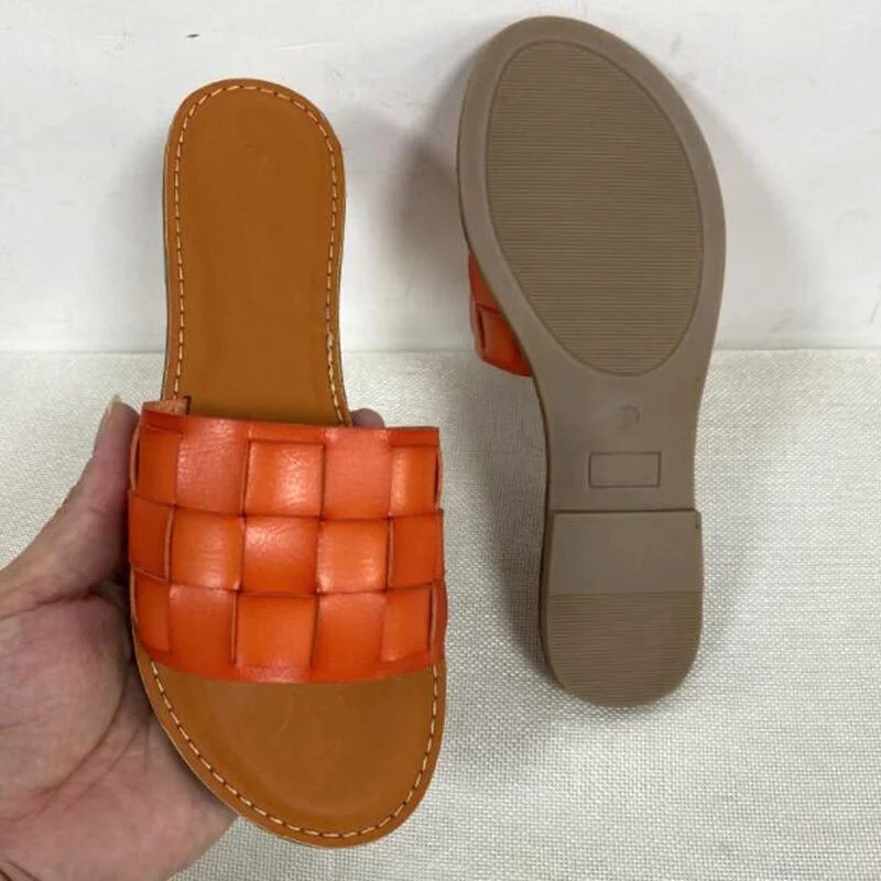 Qengg Ladies Slides Trendy Large Size Women Shoes Square Leather Fashion Personality Flat Bottom Candy Color Female Slippers