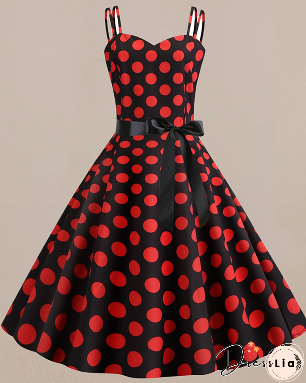 Retro Sling Backless Polka Dot A-line Dress