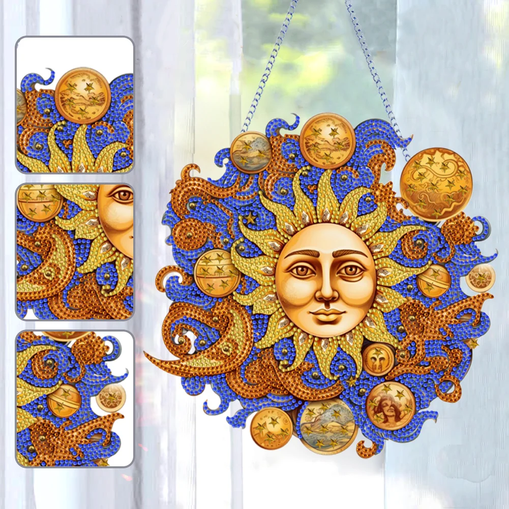 DIY Sun Moon Acrylic Single Side Special Shaped Diamond Painting Hanging Ornament