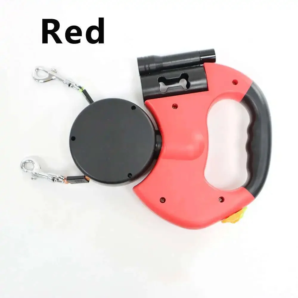 Tangle-Free Dual Dog Leash with LED Light & Waste Bag Holder (3M Retractable)