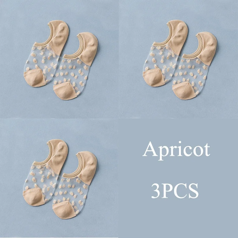 3 Pairs/Set Crystal Lace Socks Summer Women Transparent Lace Silk Flower Girls Elastic Invisible Short Boat Socks Female Sox
