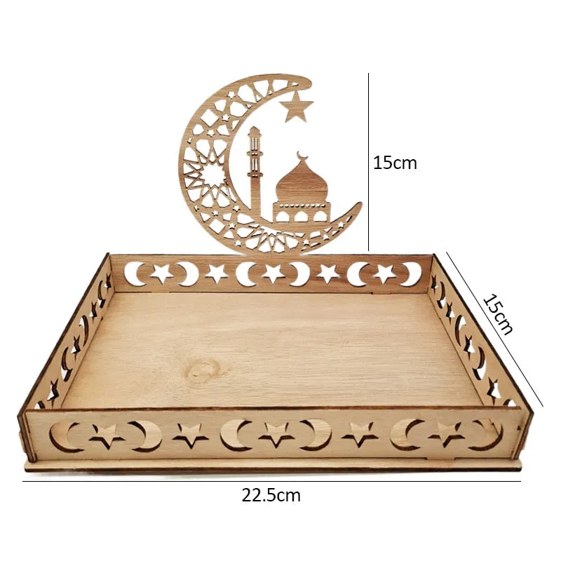 Eid Mubarak Wooden Food Tray Ornament Islamic Muslim Party Decoration for Home 2022 Ramadan Kareem Gifts Eid Al Adha Supplies